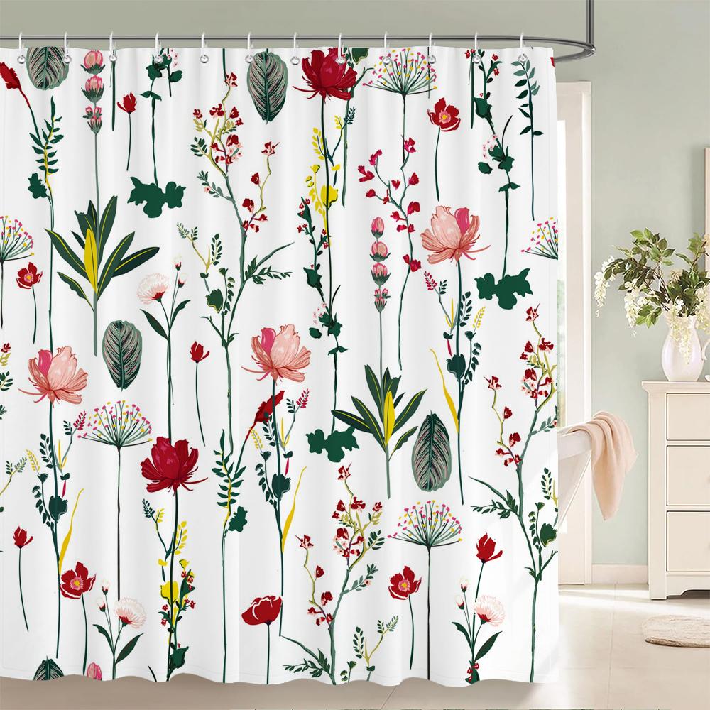 Eleganter Blumenvorhang 180x180cm Floral bedruckter Duschvorhang Polyester Badvorhang Badezimmerdeko Waschbar mit Haken