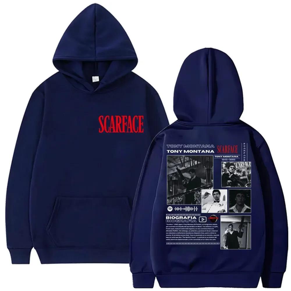 Felpa con Cappuccio Grafica Scarface Film Gangster Stampata Tony Montana Pacino Moda Trendy Cotone Puro Oversize