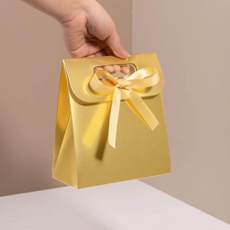 Lace Edge Mini Paper Gift Bag With Ribbon Foldable Small Favor Bag For Wedding Birthday Party Small Business