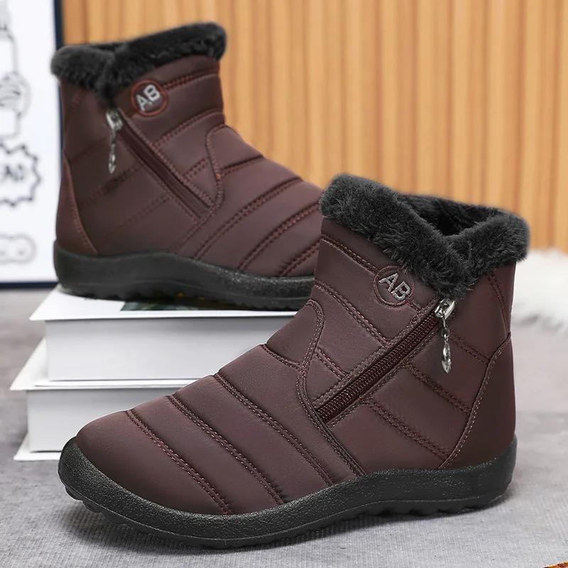 Snow Women's Boots Comfortable Men's Boots Waterproof Women's Shoes Zipper Shoes Couple Soft Fur Women's Winter Boots