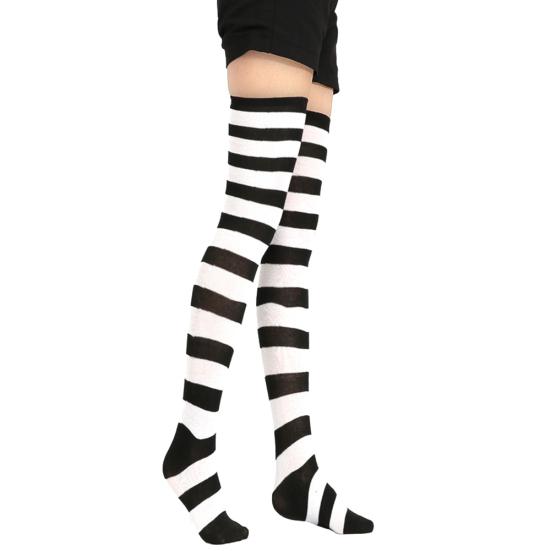 Calze lunghe a righe da donna, coscia alta, sopra il ginocchio, elasticizzate, lunghe, per cosplay