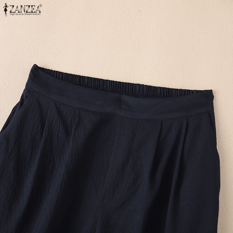 ZANZEA Women Casual Elastic Waist Loose Summer Capris Pants