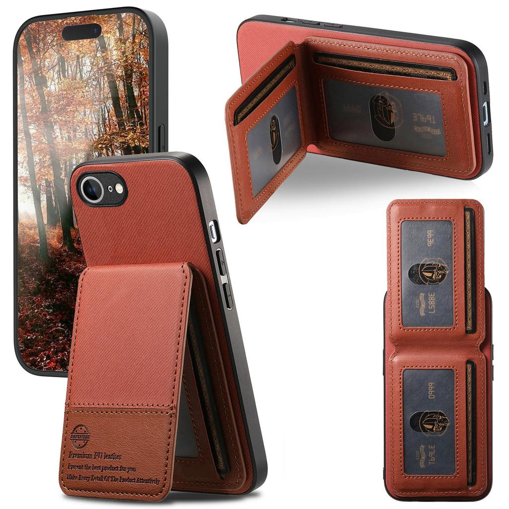 For iPhone 16e Case Cloth Texture Leather+PC+TPU RFID Blocking Phone Cover with Card Holder