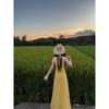 Yellow plaid Vneck neck sling dress women's summer dopamine beautiful slim fit gentle vacation style dress