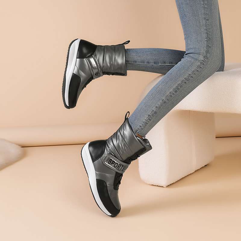 Krazing Pot Microfiber Down Boots Winter Shoes Med Heels Size 44 Wedges Super Size Snow Boots Hook Loop Mixed Color Keep Warm Mid-calf Boots