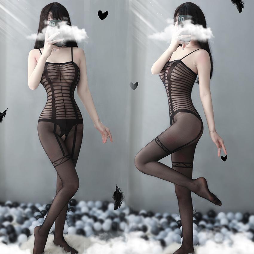 New Women's Sexy Black Open Crotch Sheer Bodystocking Lingerie