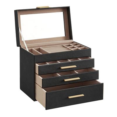SONGMICS Schmuckschatulle, Großer Zubehörkoffer, 4-stufige Schublade, Ring- und Armbandschmuckaufbewahrung, Glasdeckel, Muttertagsgeschenk, Schwarz JBC161B02