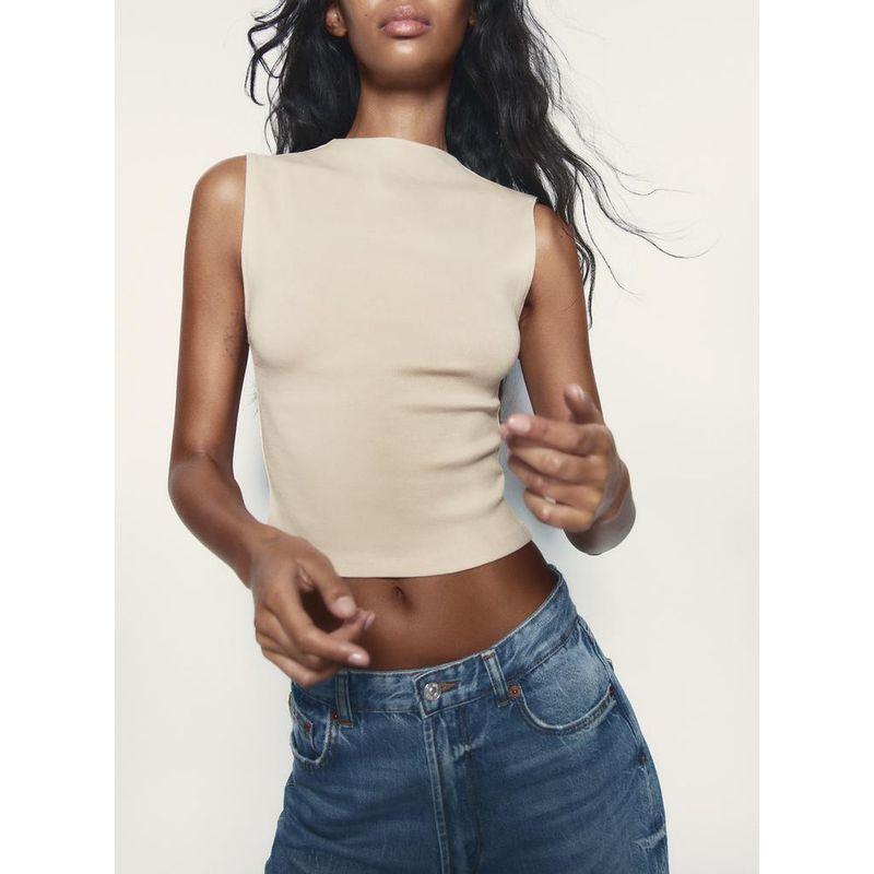 Spring New Versatile Fashion Inner Wear Base Short Vest Tight Half Turtleneck Sleeveless Tops 4174832