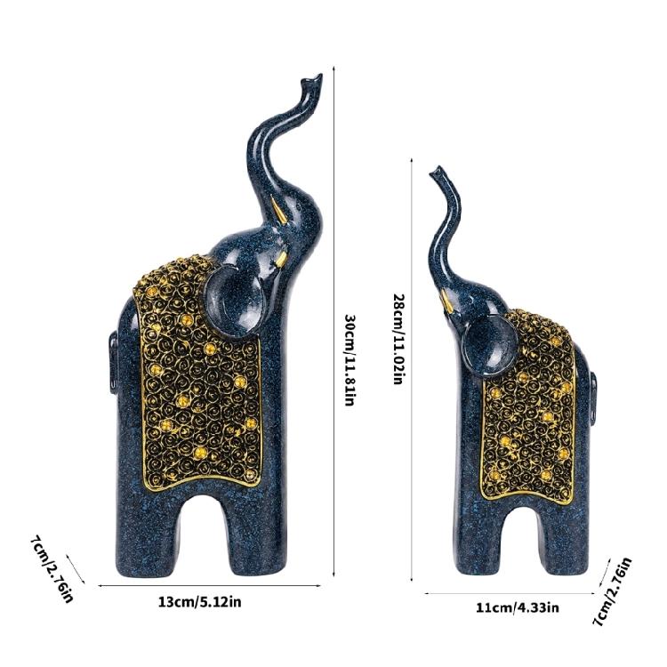 Decorative Elephant Figures, Two-Piece Sculptural Pair with Ornate Lifted-Nose Design for Office and Living Room Styling