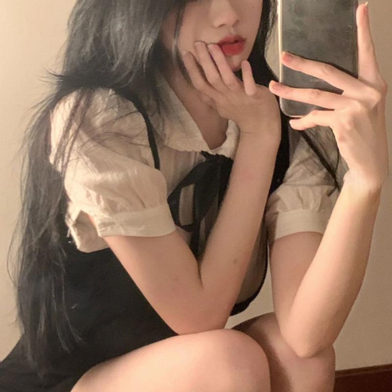 Sahte 2 Adet Elbiseler Kadın Puf Kollu Tiki Tarzı Hotsweet Kılıf Mini Kore Versiyonu Şık Mizaç Yaş Azaltıcı Vintage Ins