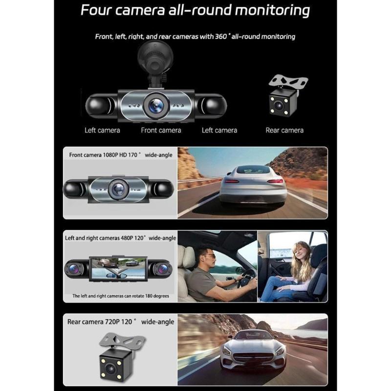4 Lens Car Dashcam Camera Loop Recording 1080P Recording Parking Monitor And Wide Angle View For Car