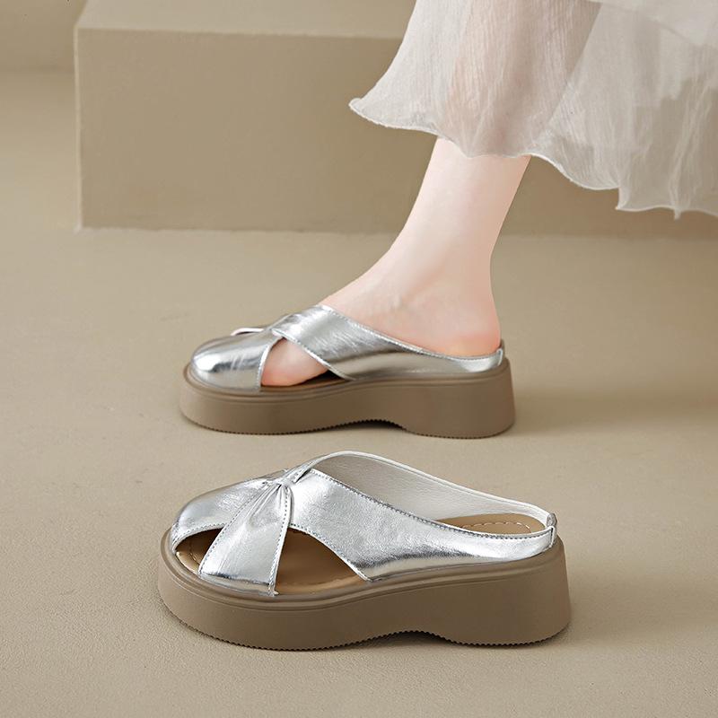 

Популярная новинка лета 2025 года верхняя одежда сумка голова крест ремень простой повседневный ленивый крутой шлепанцы мюли полушлепанцы 40 серебряный