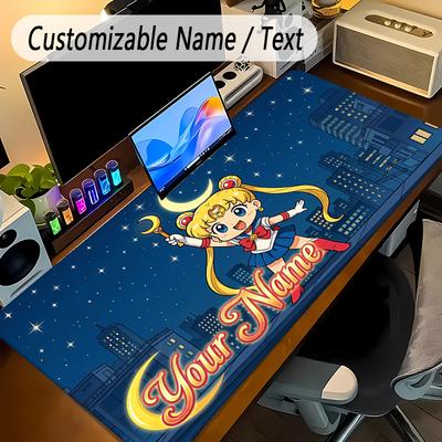 Large Mouse PadSailor Moon Custom Name Text Personalized Desk Mat Non Slip Gaming Pad