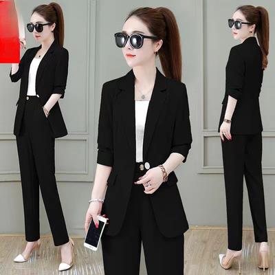 Ternos femininos de primavera e outono, mangas compridas, roupa profissional, estilo ocidental, temperamento de alta qualidade, calças casuais finas, terno de 2 peças