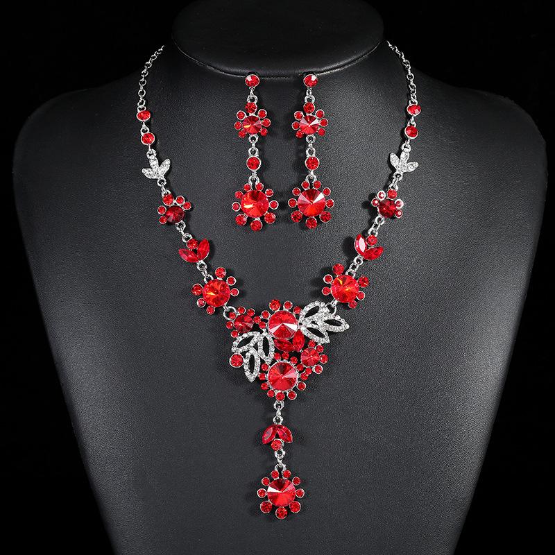 Vintage Bridal Jewelry Necklace Earrings Set Temperament Versatile Wedding Dress Banquet Artificial Gemstone Exaggerated