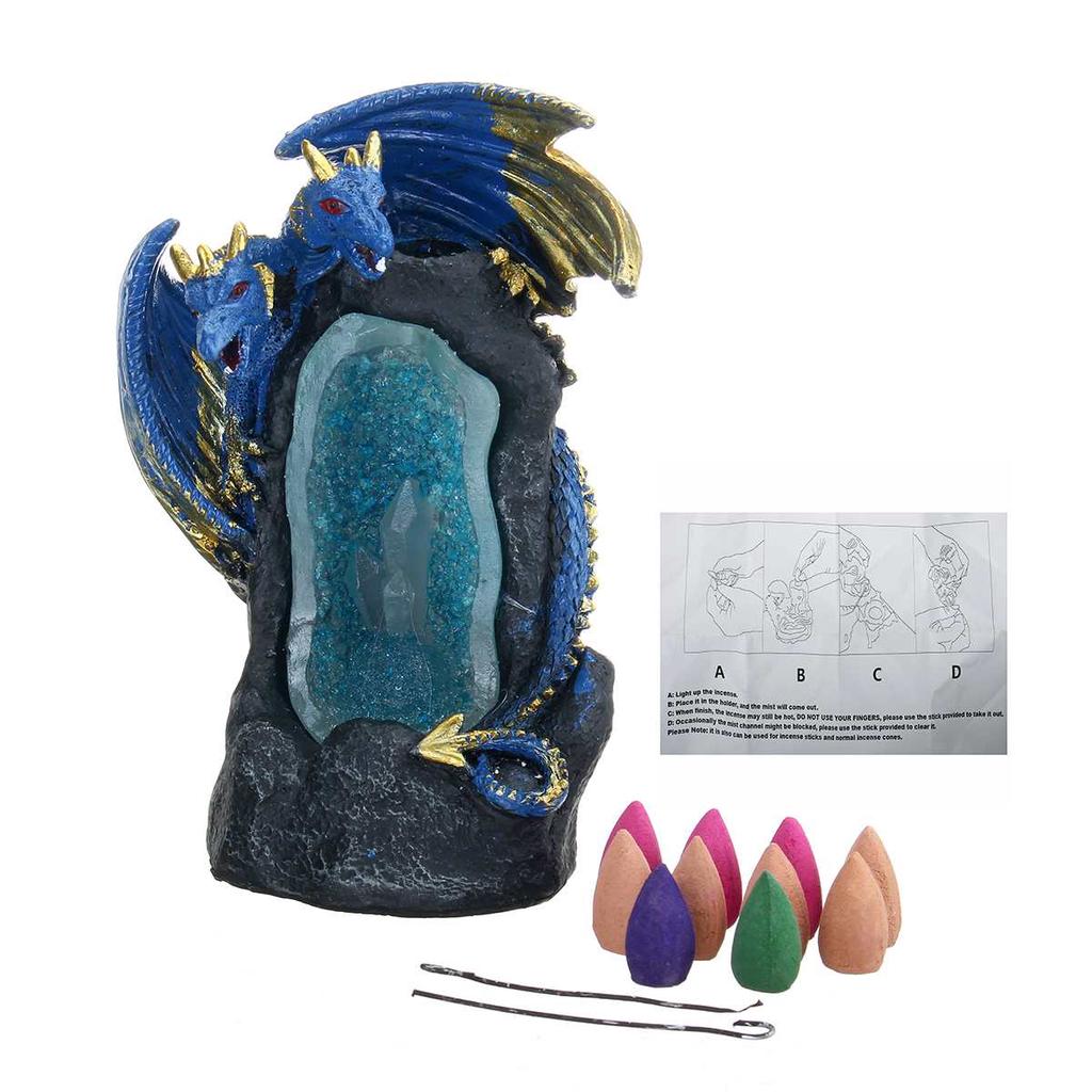 Dragon Backflow Incense Burner Ceramic Waterfall Incense Holder Censer with Cones Aromatherapy Home Decoration