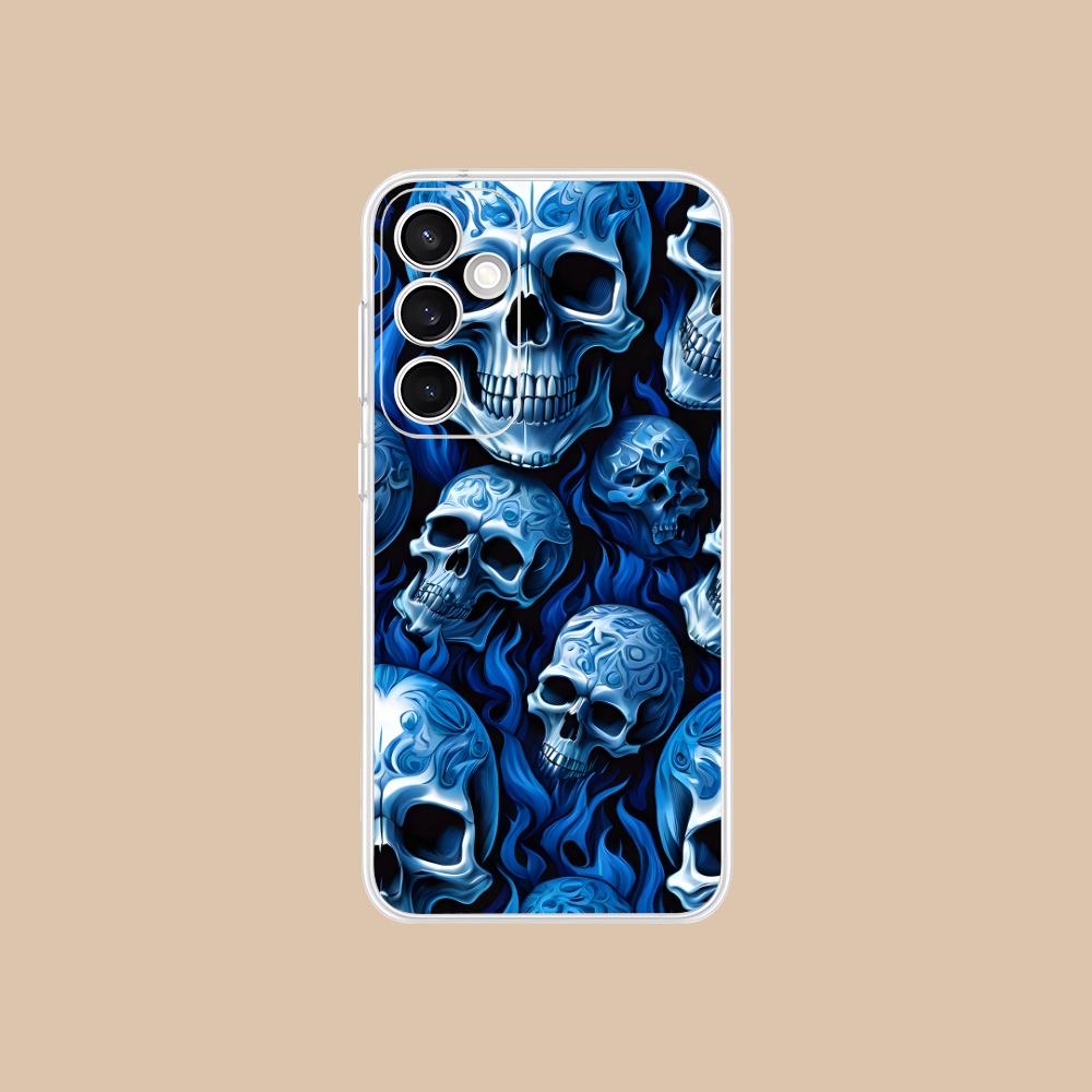 Silver Skull Clear Mobile Phone Case for Samsung Galaxy S25 S24 S23 S22 S21Plus FE Ultra Colorful Cover