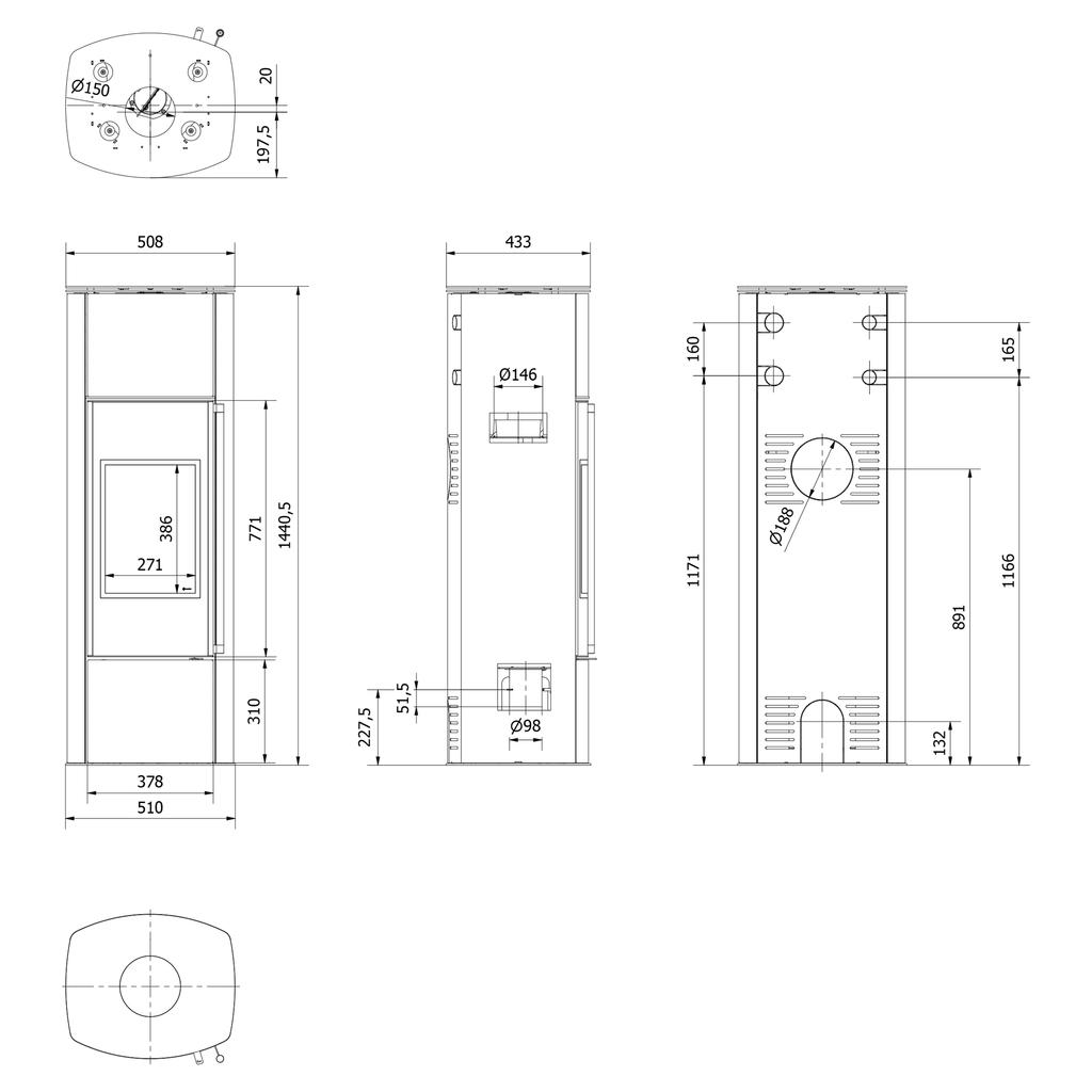 Free Standing Steel Stove KRATKI AB KRATKI ENYO R High 5.5 kW Ø 100/150 Black Thermotec