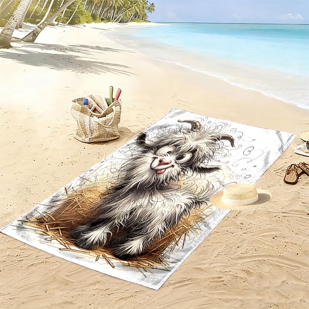 Skurrile flauschige Ziege. Strandtuch bedruckt, schnelltrocknend, geeignet für Reisen, Outdoor-Sport, Joggen, den Strand und Schwimmen, Geschenk