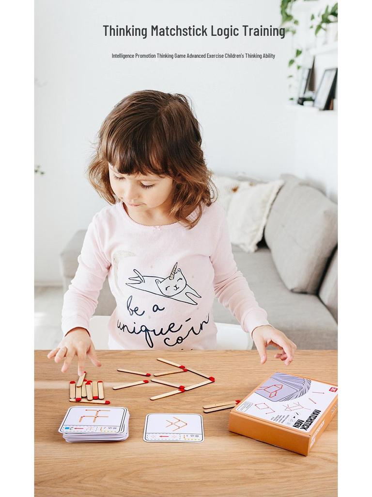 Classic Wooden Matchstick Puzzle: Educational Toy for Children's Math and Logic Training