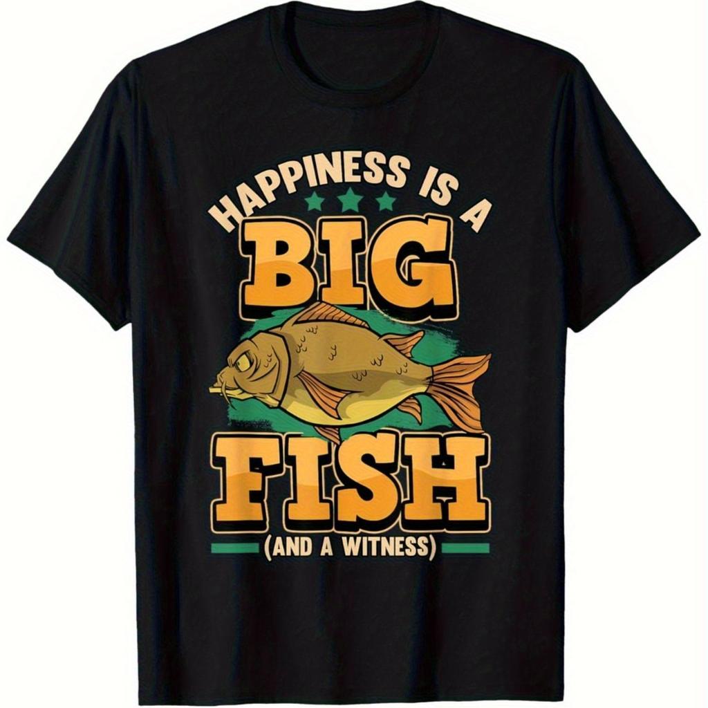 Playful Humor Big Fish Men'S Fishing T-Shirt Cotton Crew Neck Black Comfort Fisherman Graphic Humorous Clothing Crew Neck Tshirt