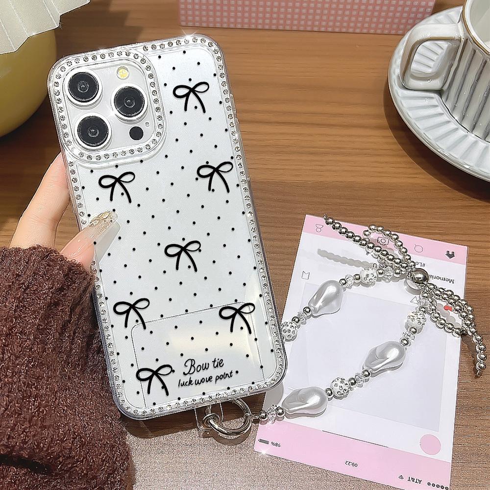 Bracelet Chain Phone Case For iPhone 17 16 15 13 14 for 17Air 17 12 14 16 Pro 17 14 16 Pro Max Sparking Diamond Cute Pattern Hard Cover With Lanyard