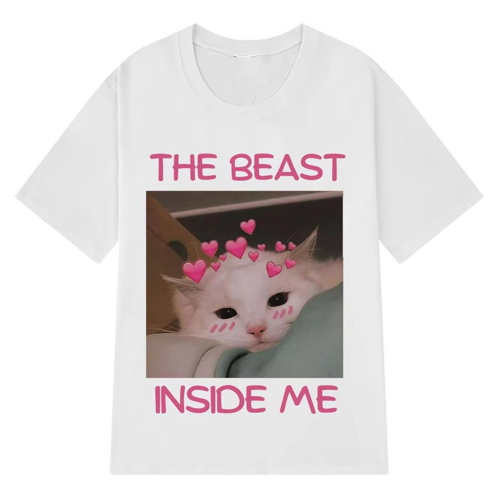 Unisex T-Shirt The Beast Inside Me Funny Cat Meme Casual Unisex T-shirt Short Harajuku Fashion T-shirt Gift