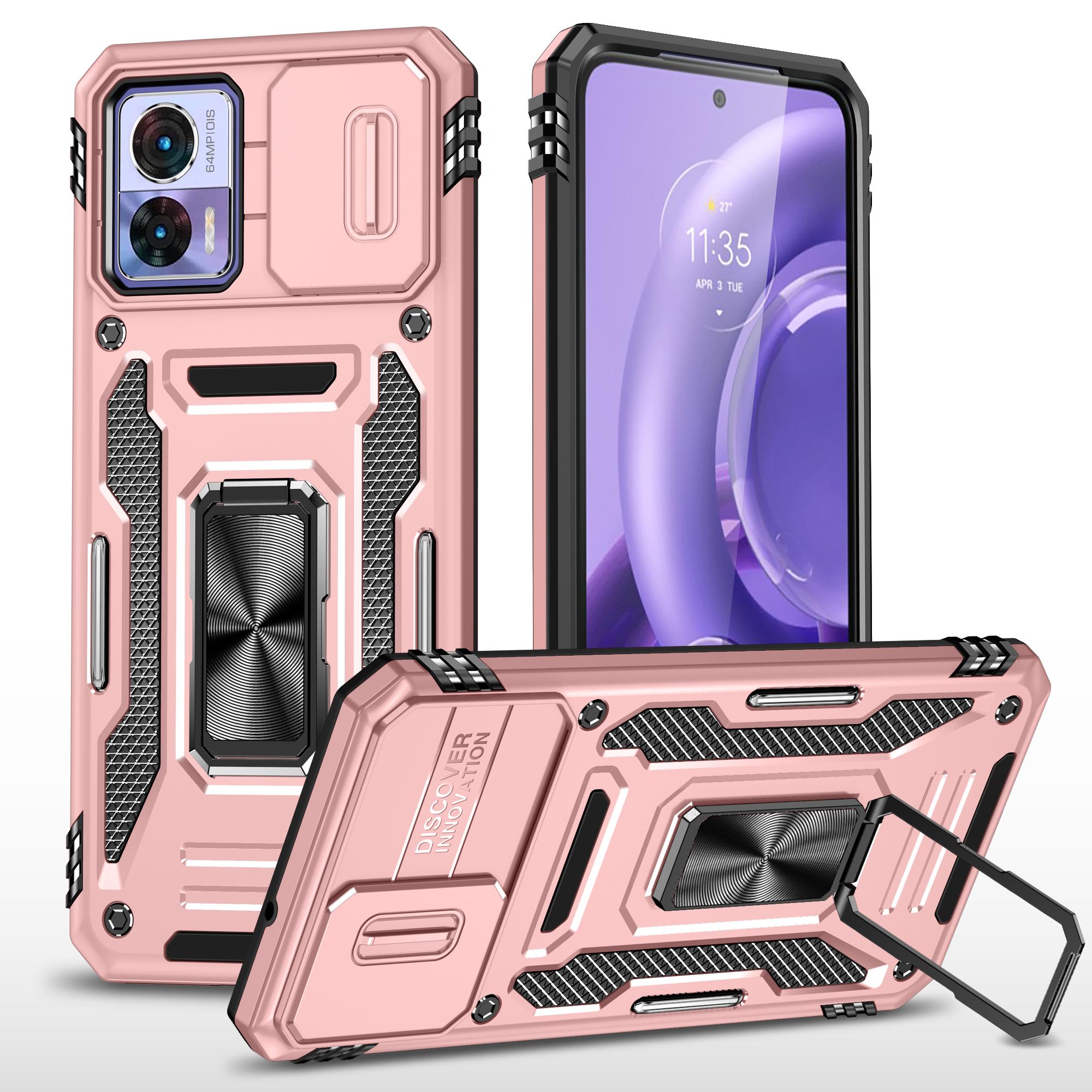 

Armor Series For Motorola Edge 30 Neo 5G Kickstand Phone Cover Slide Lens Shield PC+TPU Anti-drop Case Rose Gold