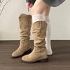 Retro fashion V-mouth stacking tall boots women's shoes spring and autumn round head western denim long tube thick heel boots