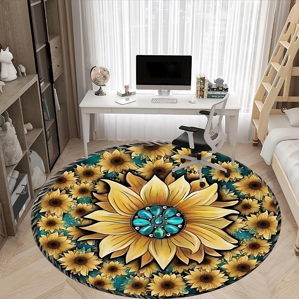 1pc Sunflower Mandala Chair Carpet for Office Non-Slip, Machine Washable Rug for Office - Holiday DecorMachine Made yy251029020