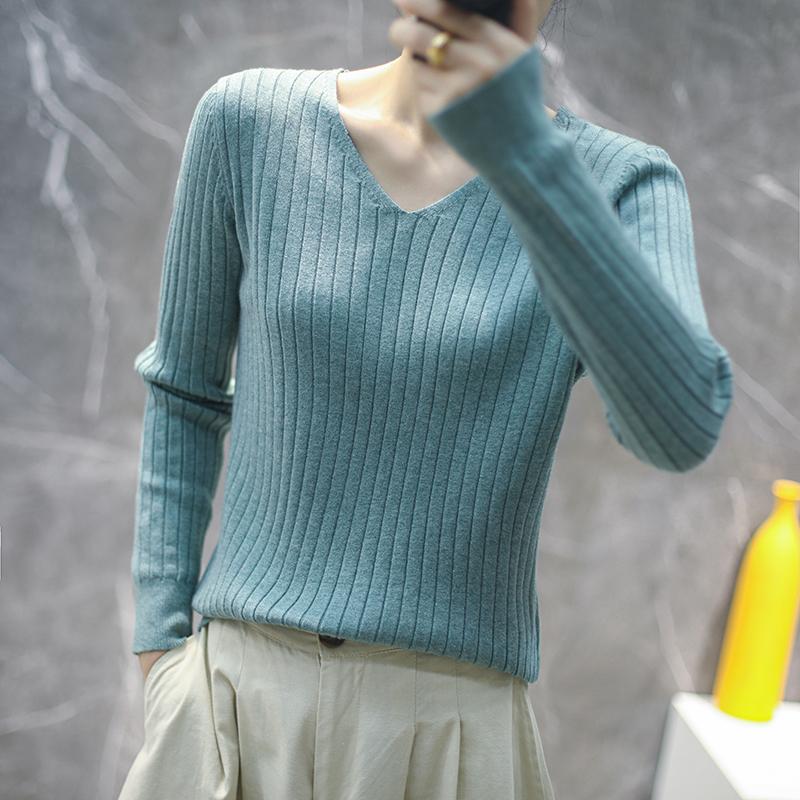 Autumn New Thin Casual Pullover Sweater Women Long Sleeve Base V-neck Knitted Sweater for Women Winter Bottoming Slim Fit Female Knitwear Tops 24744