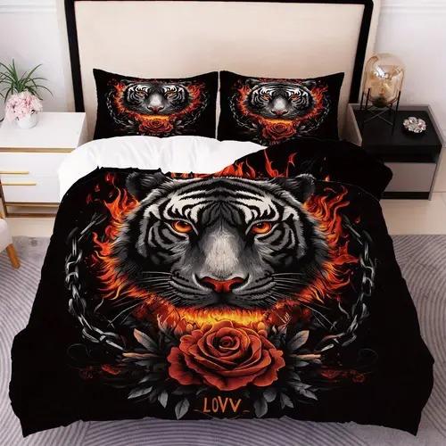 Carton Tiger Soft Duvet Cover Carton Tiger Background Theme Soft Duvet Cover Suitable for Children Kids Plus Adult Peoples Soft Plus Breathable