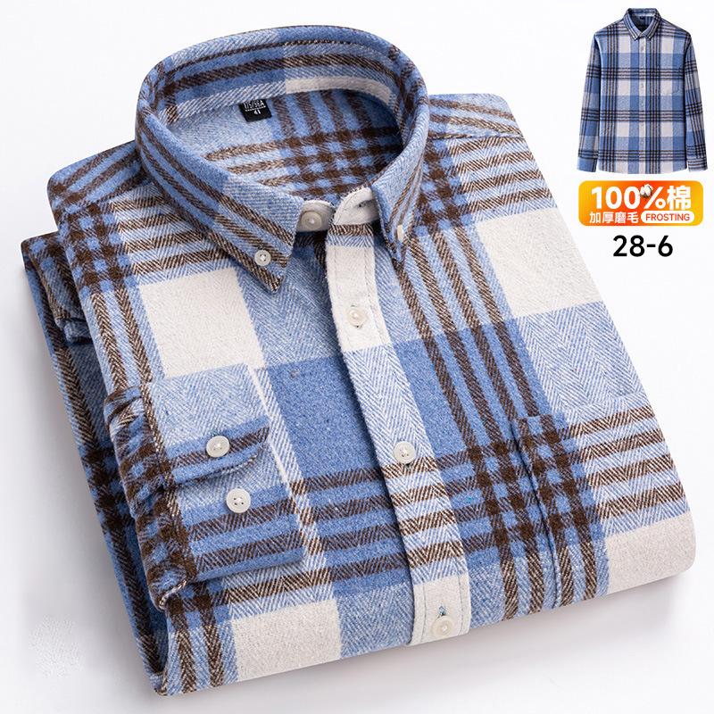 Men Cotton Flannel Plaid Shirt Button Down Long Sleeve Casual Checkered Blouse