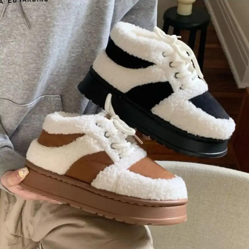 Fashion Winter Fashion Cotton Shoes Women's Christmas Comfortable Warm Non-slip Retro Lamb's Wool Bread Shoes Shoelace