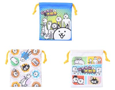 Set of 3 Drawstring Cute Character Cup for Nursery Lunch Elementary School Small Item Drawstring Pouches of A12 The Battle Cats Pouches, Design, Bags,