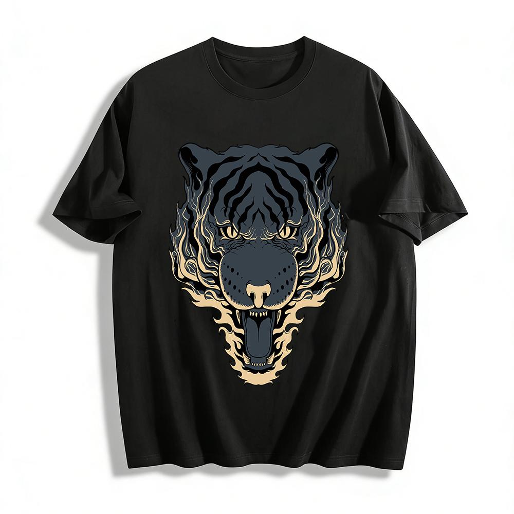 Dark Flame Tiger Head Graphic Trendy Casual Short Sleeve Tee Pure cotton T-shirt XXS