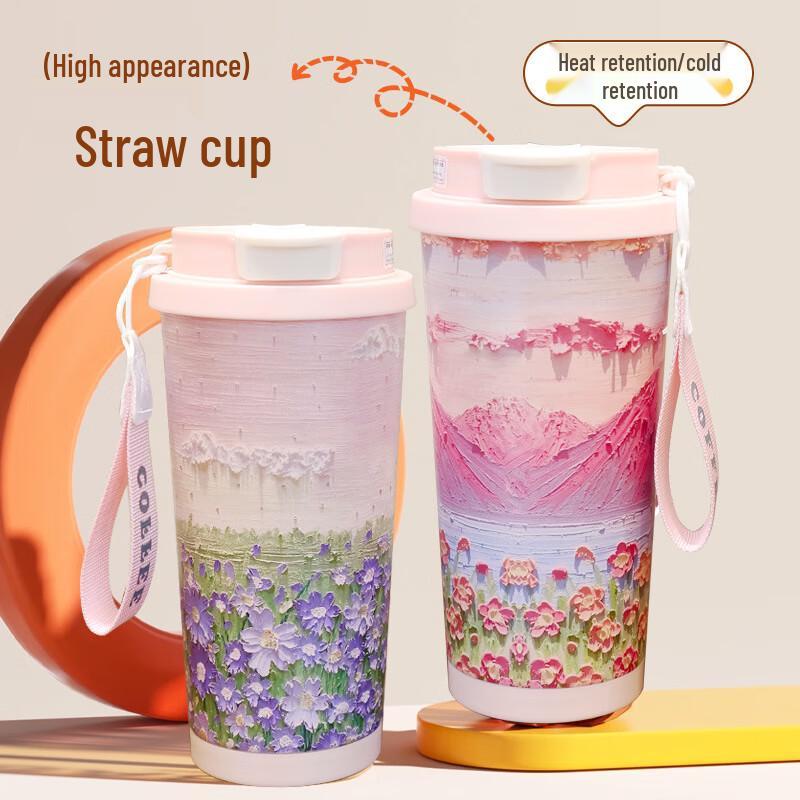 WQ Lily of the Valley Ceramic Lined Dual-Drink Thermos Coffee Cup