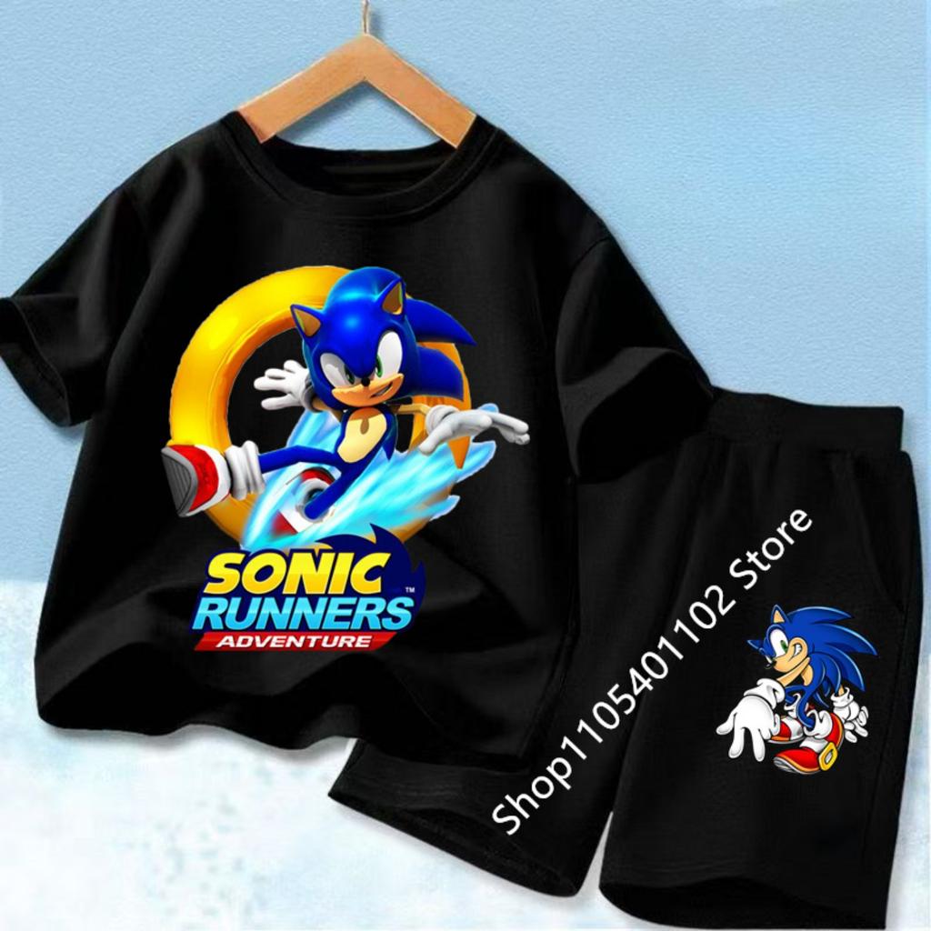 Fashion Anime Children's T-shirt Set Sonics The Hedgehog Top Short Sleeve + Shorts Two-piece Set Girls Boys Cosplay Costume