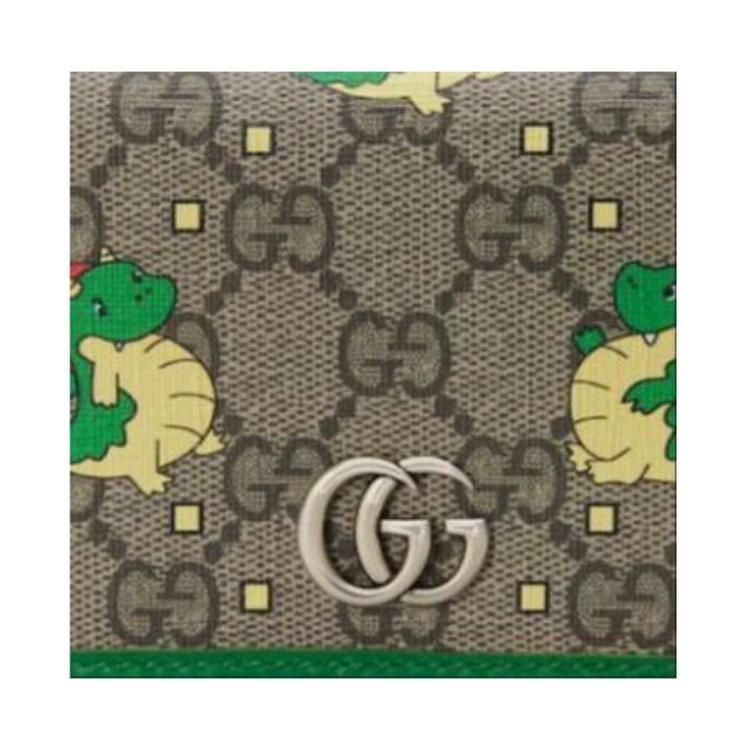 GUCCI Chinese New Year Canvas With Leather Card Holder Women's Green & Brown 774372-FACYZ-8746