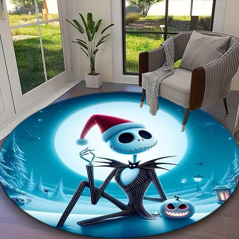 [Jack Skellington Halloween Pumpkin Printed Carpet] Non-slip Office Rug, Cozy Round Carprt for Living Room Use, Soft Home Sofa Chair Mat