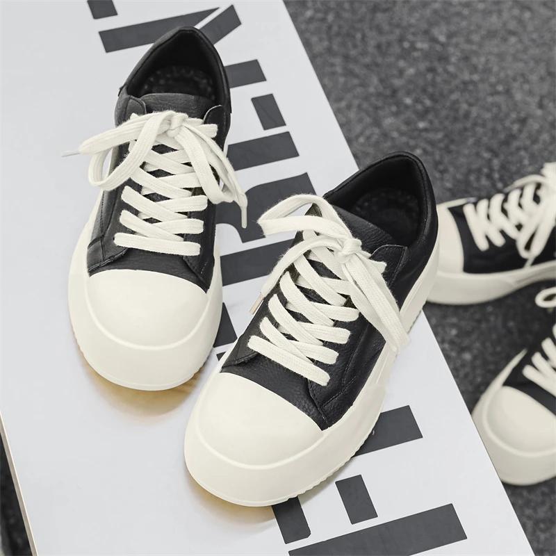 Fashion Men Casual Outdoor Antiskid Thick Bottom Sneakers Fashion Round Toe Lace-Up Tenis Masculino Shoe Genuine Leather Comfy Flat Shoe