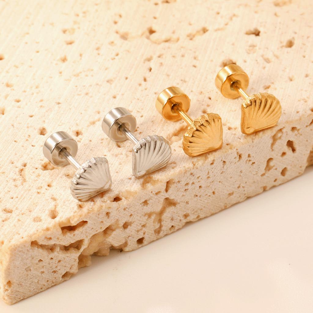 Stylish screw plug stud earrings Small and delicate versatile metal design stainless steel shell stud earrings