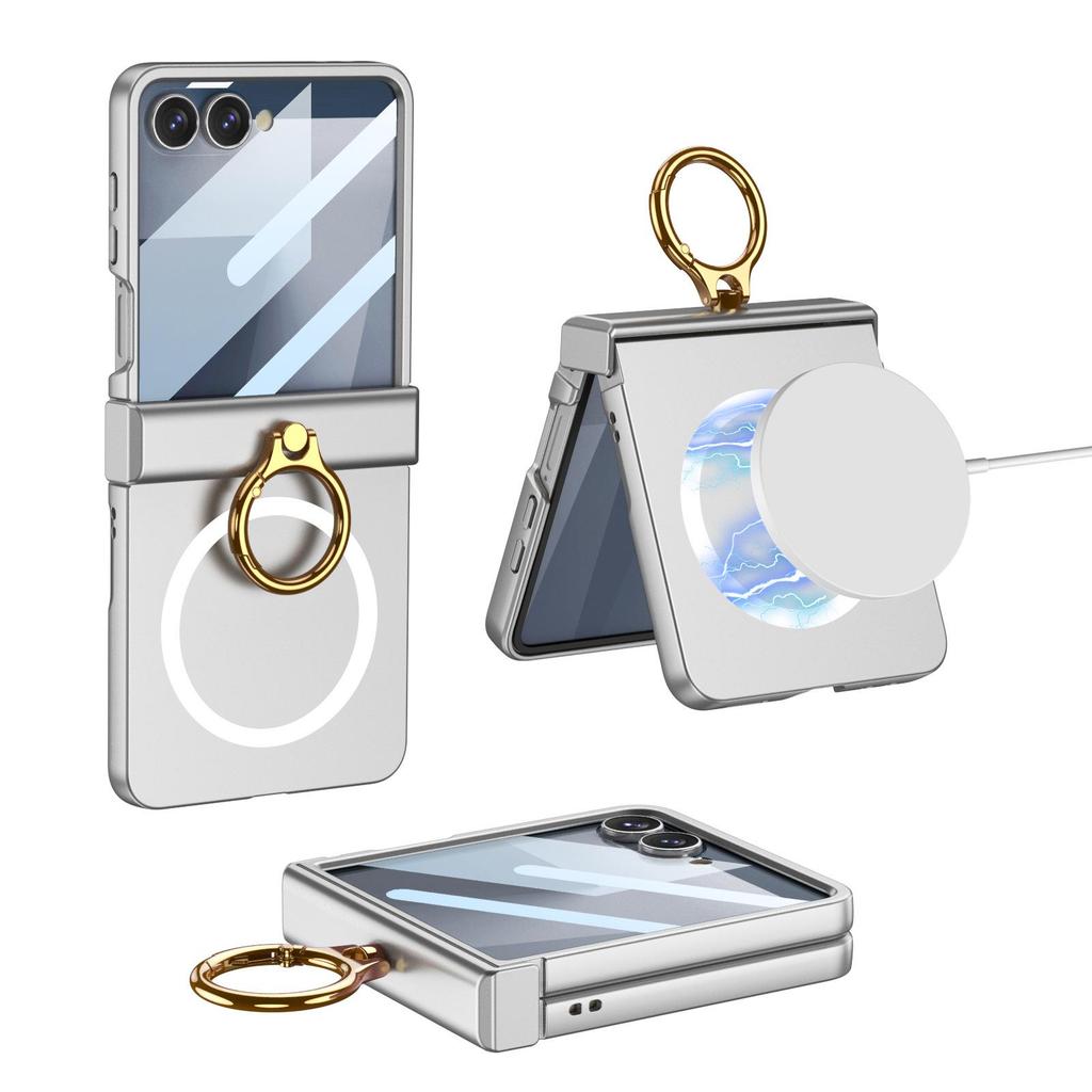 GKK Samsung Z Flip 7 Small Folding Hinge Full Coverage Shell with Finger Ring Buckle and Frosted Hard Shell