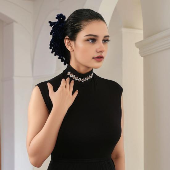 Fake Collar Half High Collar Rhombus Rhinestones Decor False Collar Breathable Elastic Collar Attachment