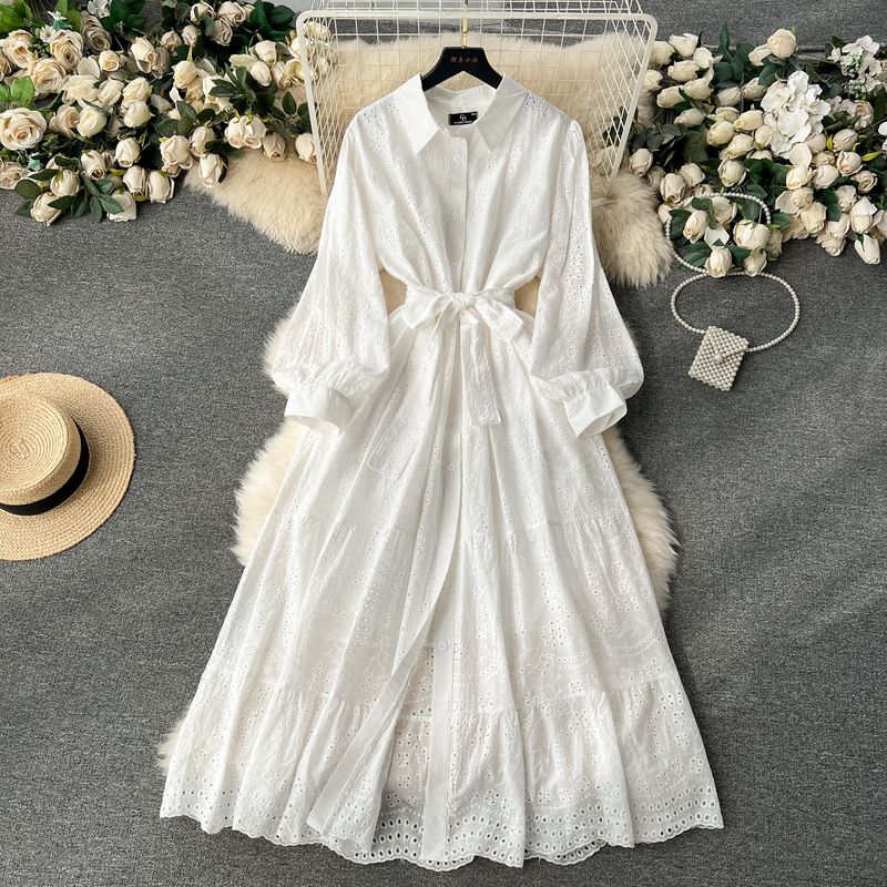 

Younger Slim-Fit Long Machine Embroidery Dress White 2XL