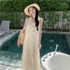 Summer New Women's Solid Color V-neck Sleeveless Rose Sequin Dress