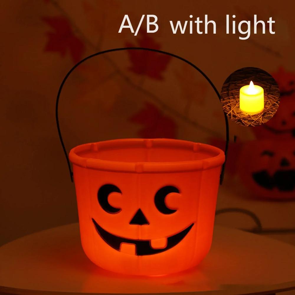 Halloween Trick or Treat Buckets Pumpkin Candy Basket Plastic Pail Candy Holder with Handle Orange Jack-o'-Lantern Party Favors