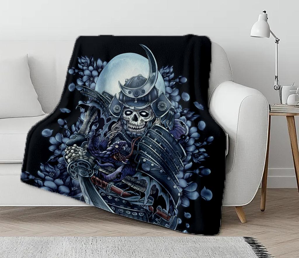 2025NEW Skull Warrior Print soft Blanket Flannel Decoration  for sofas bedrooms airconditioned rooms Gifts for kids and friends