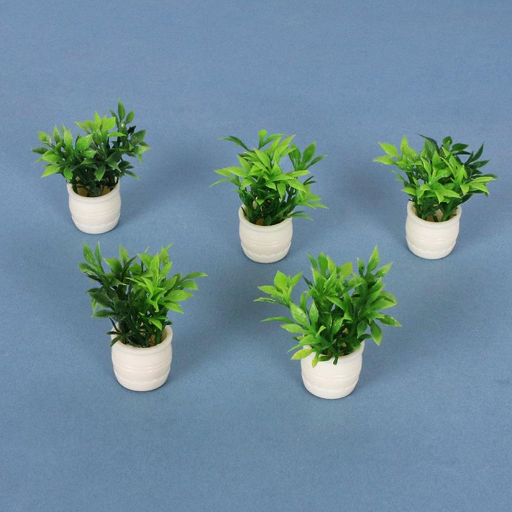 5pcs Plastic Simulation Vase Mini Green Luo Plant  Outdoor Doll House Model Accessories