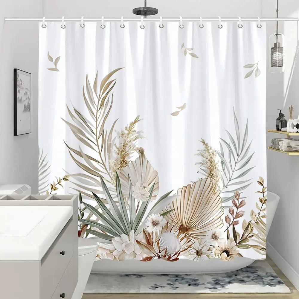 Colorful Flowers Shower Curtain for Bathroom Pink Floral Romantic Wildflower Plants Nature Scenery Decor Curtain Set with Hooks